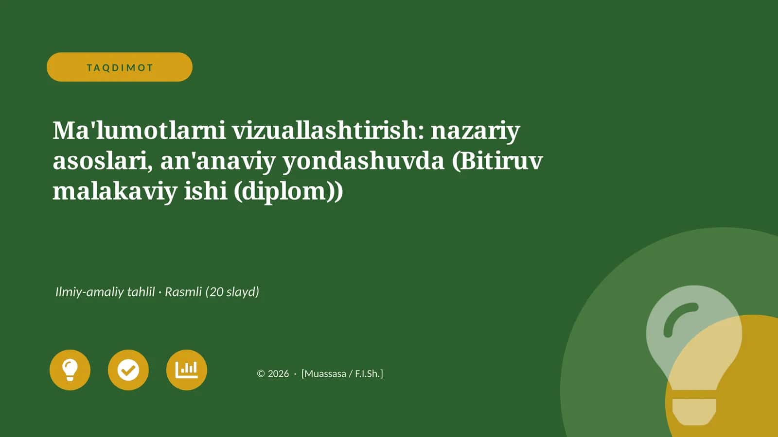 Ma'lumotlarni vizuallashtirish: nazariy asoslari, an'anaviy yondashuvda (Bitiruv malakaviy ishi (diplom))