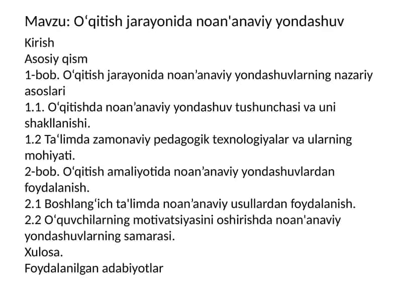 O‘qitish jarayonida noan‘anaviy yondashuv