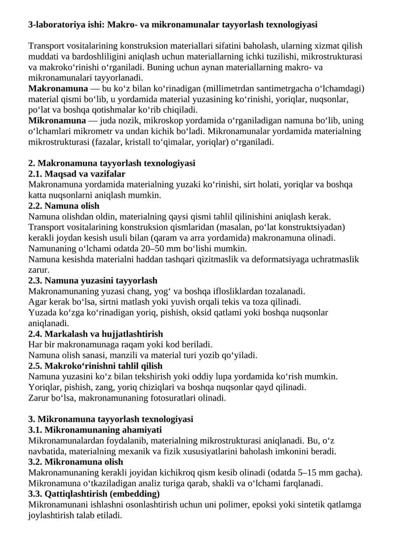 Makro- va mikronamunalar tayyorlash texnologiyasi