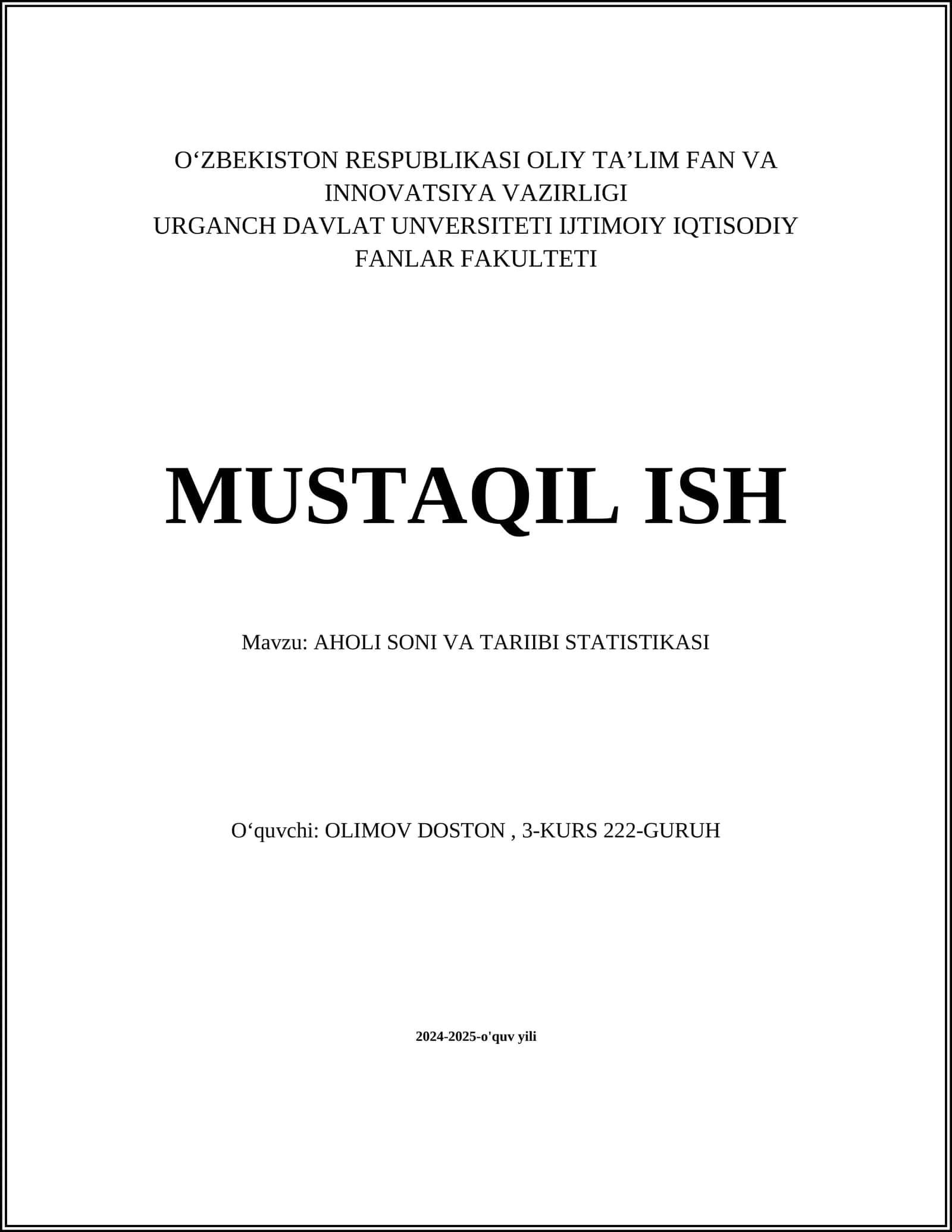 AHOLI SONI VA TARIIBI STATISTIKASI