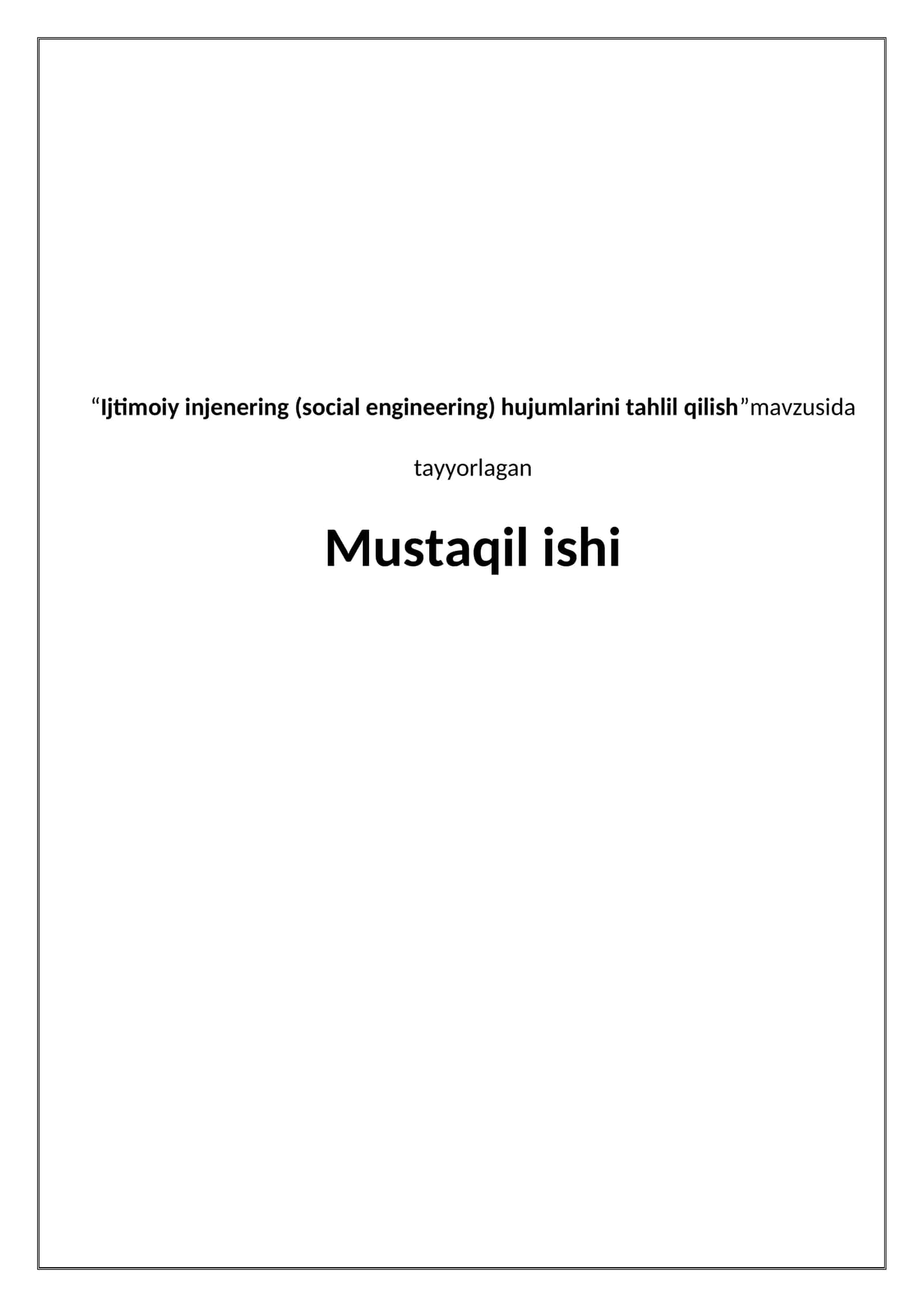 Ijtimoiy injenering (social engineering) hujumlarini tahlil qilish