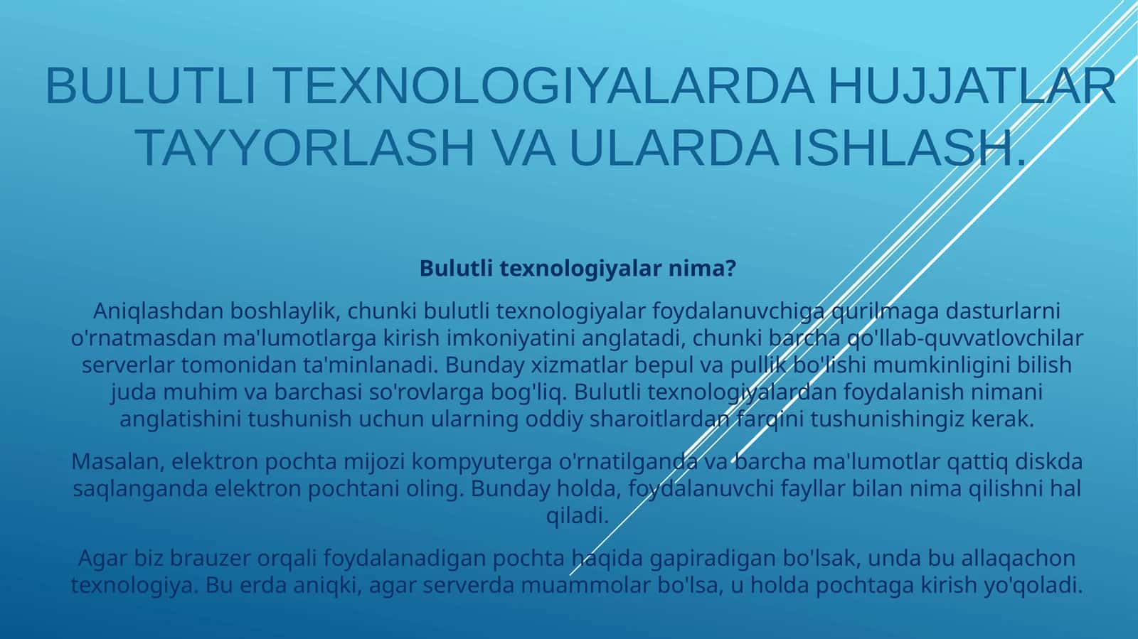 Bulutli texnologiyalarda hujjatlar tayyorlash va ularda ishlash