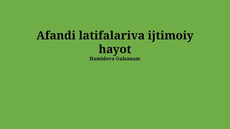 Afandi latifalariva ijtimoiy hayot