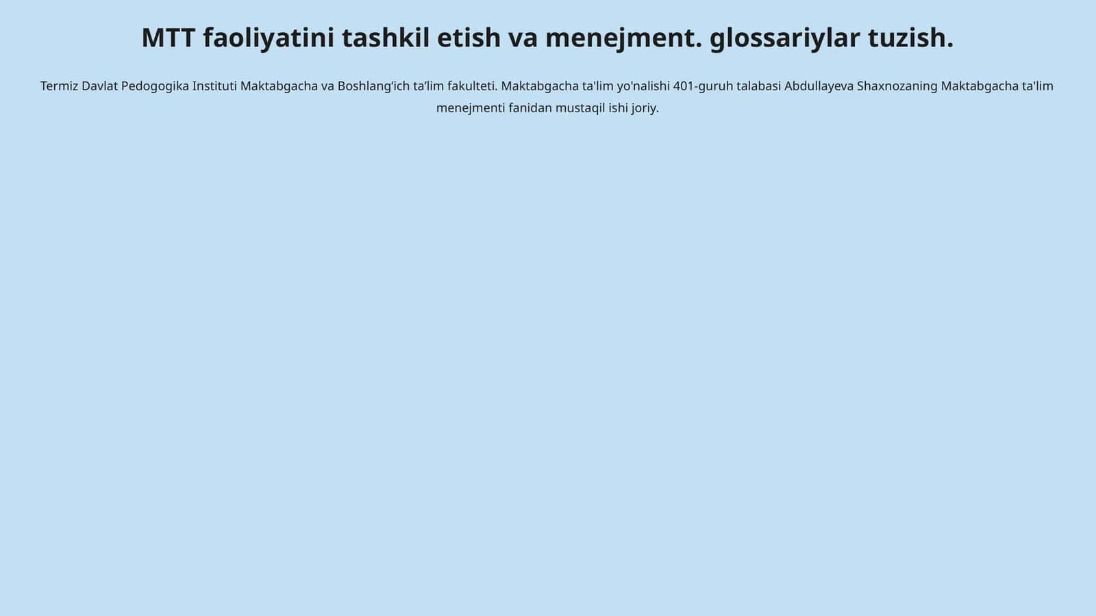 MTT faoliyatini tashkil etish va menejment. glossariylar tuzish