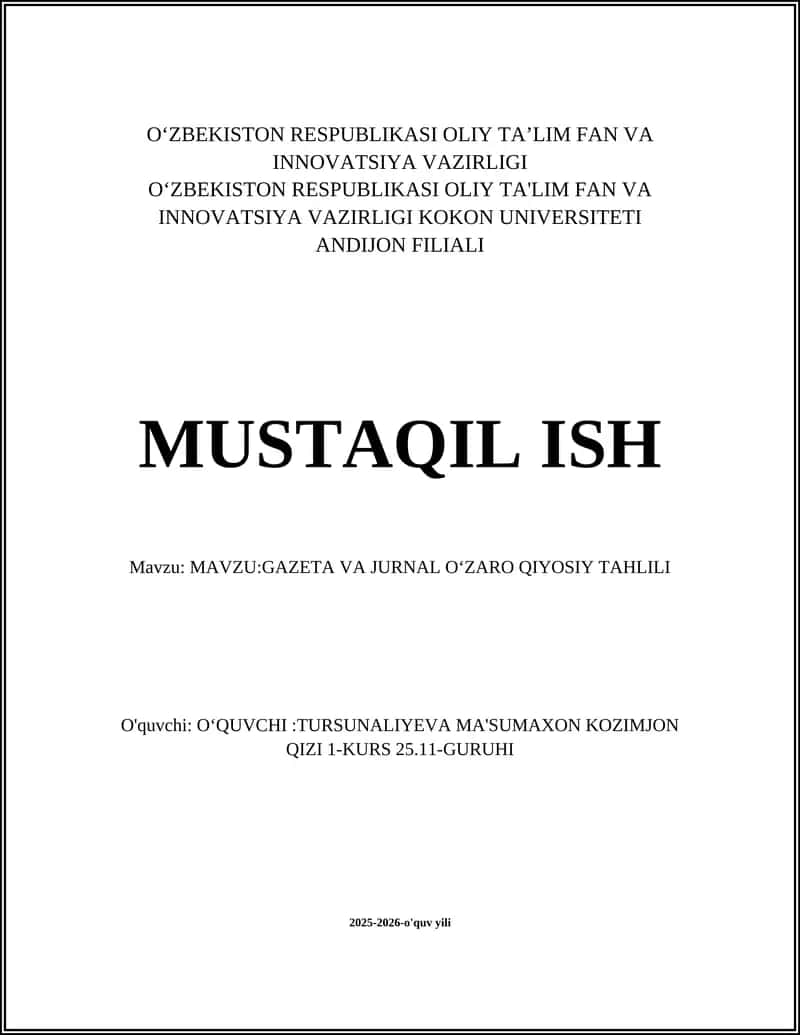 GAZETA VA JURNAL OʻZARO QIYOSIY TAHLILI