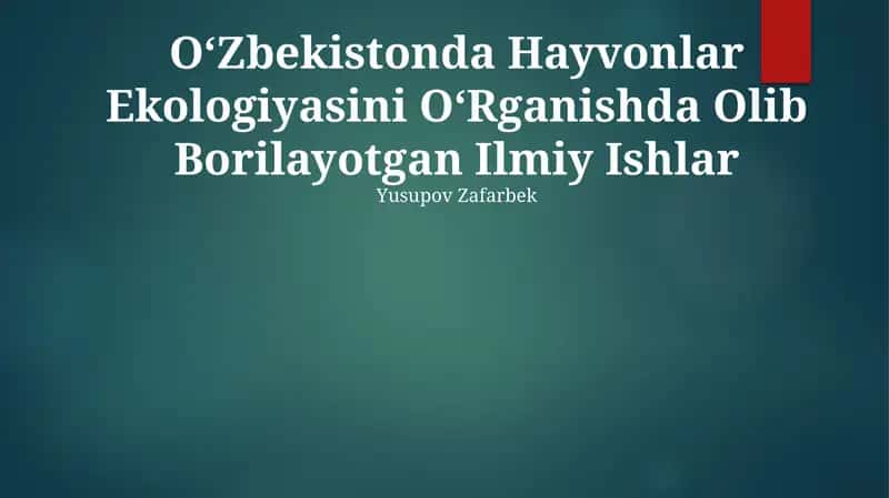 O‘Zbekistonda Hayvonlar Ekologiyasini O‘Rganishda Olib Borilayotgan Ilmiy Ishlar