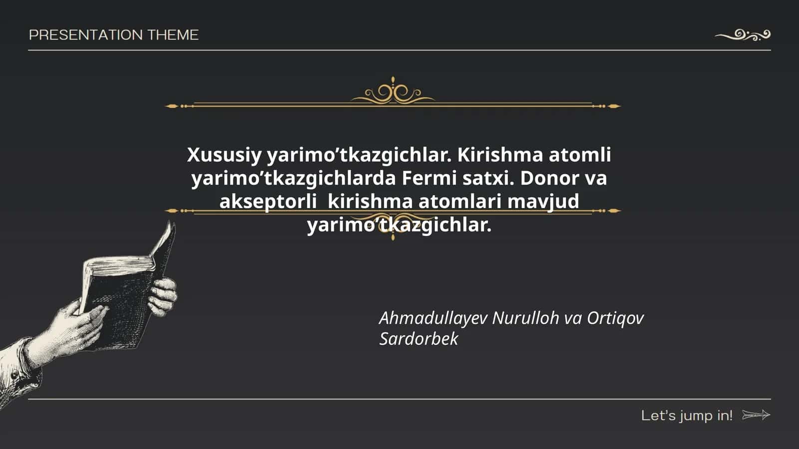 Xususiy yarimo’tkazgichlar. Kirishma atomli yarimo’tkazgichlarda Fermi satxi