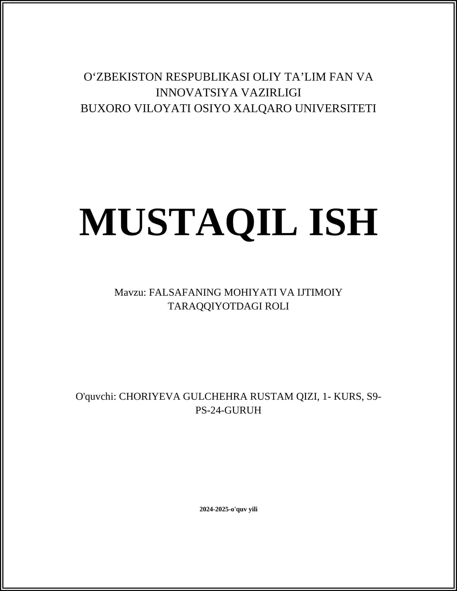FALSAFANING MOHIYATI VA IJTIMOIY TARAQQIYOTDAGI ROLI