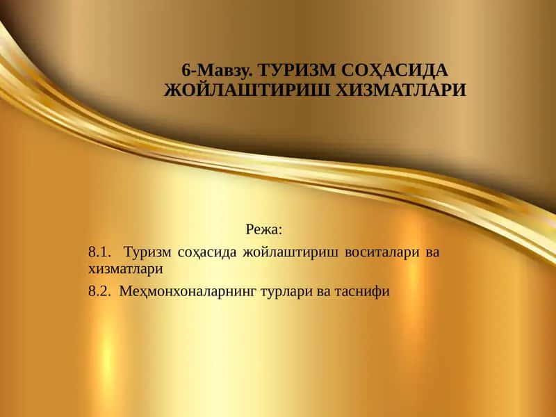 ТУРИЗМ СОҲАСИДА ЖОЙЛАШТИРИШ ХИЗМАТЛАРИ
