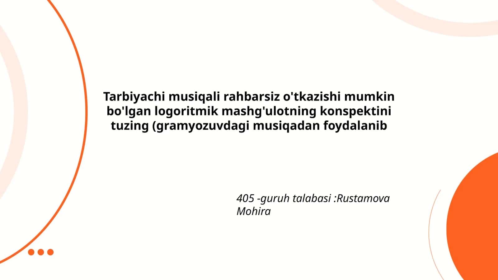 Logoritmik mashg'ulotning konspekti