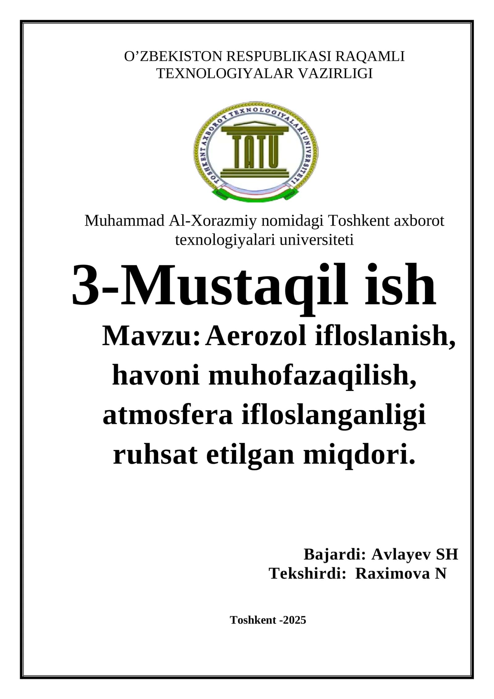 Aerozol ifloslanish va havoni muhofaza qilish