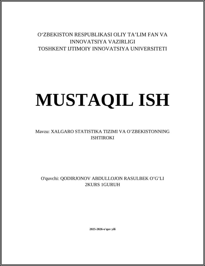 XALGARO STATISTIKA TIZIMI VA O’ZBEKISTONNING ISHTIROKI
