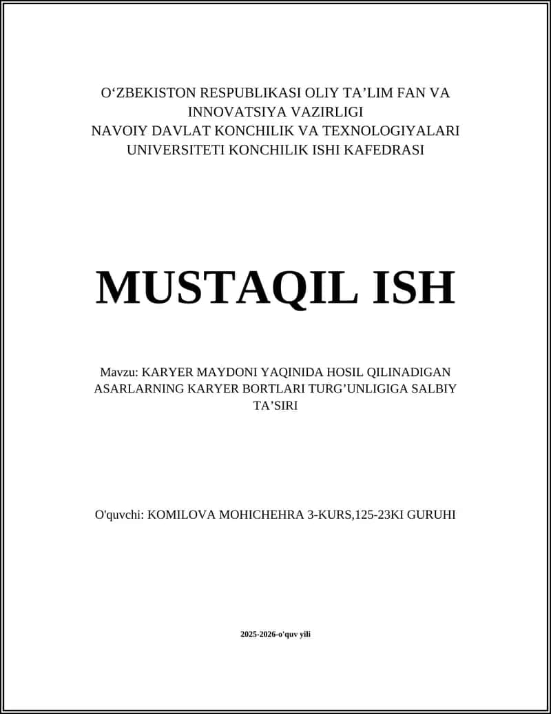 Karyer Maydoni Yaqinida Hosil Qilinadigan Asarlar