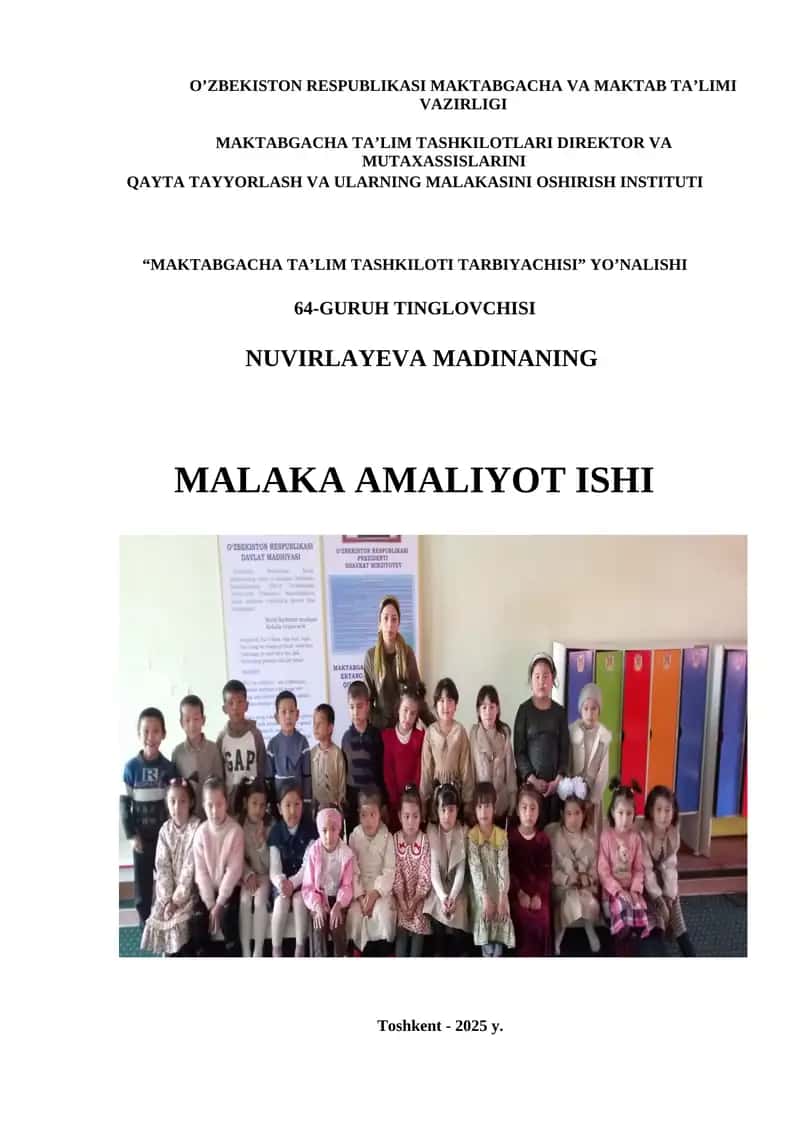 NUVIRLAYEVA MADINANING MALAKA AMALIYOT ISHI