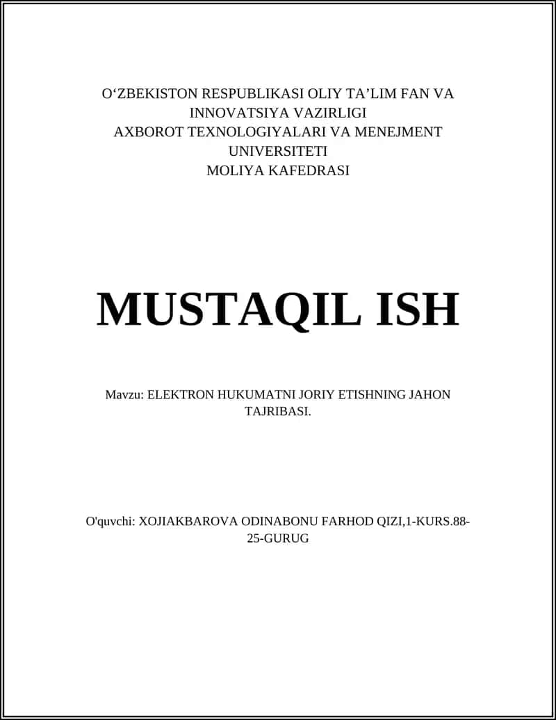 ELEKTRON HUKUMATNI JORIY ETISHNING JAHON TAJRIBASI
