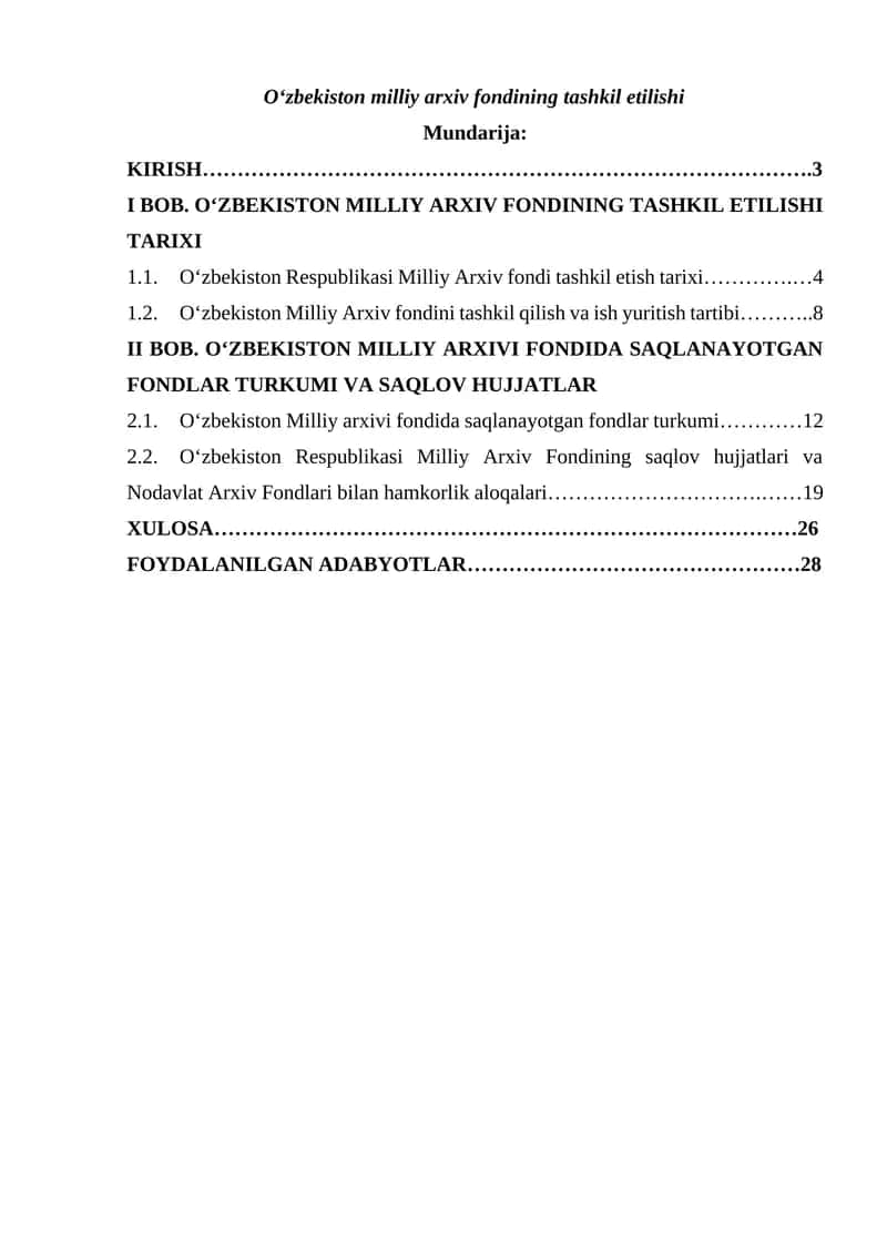 O‘zbekiston milliy arxiv fondining tashkil etilishi