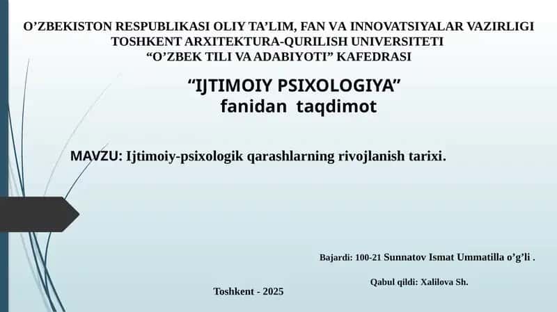 Ijtimoiy-psixologik qarashlarning rivojlanish tarixi