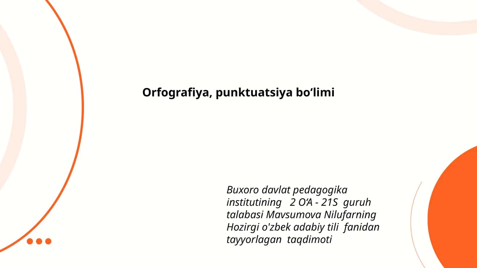 Hozirgi o'zbek adabiy tili fanidan tayyorlagan taqdimoti