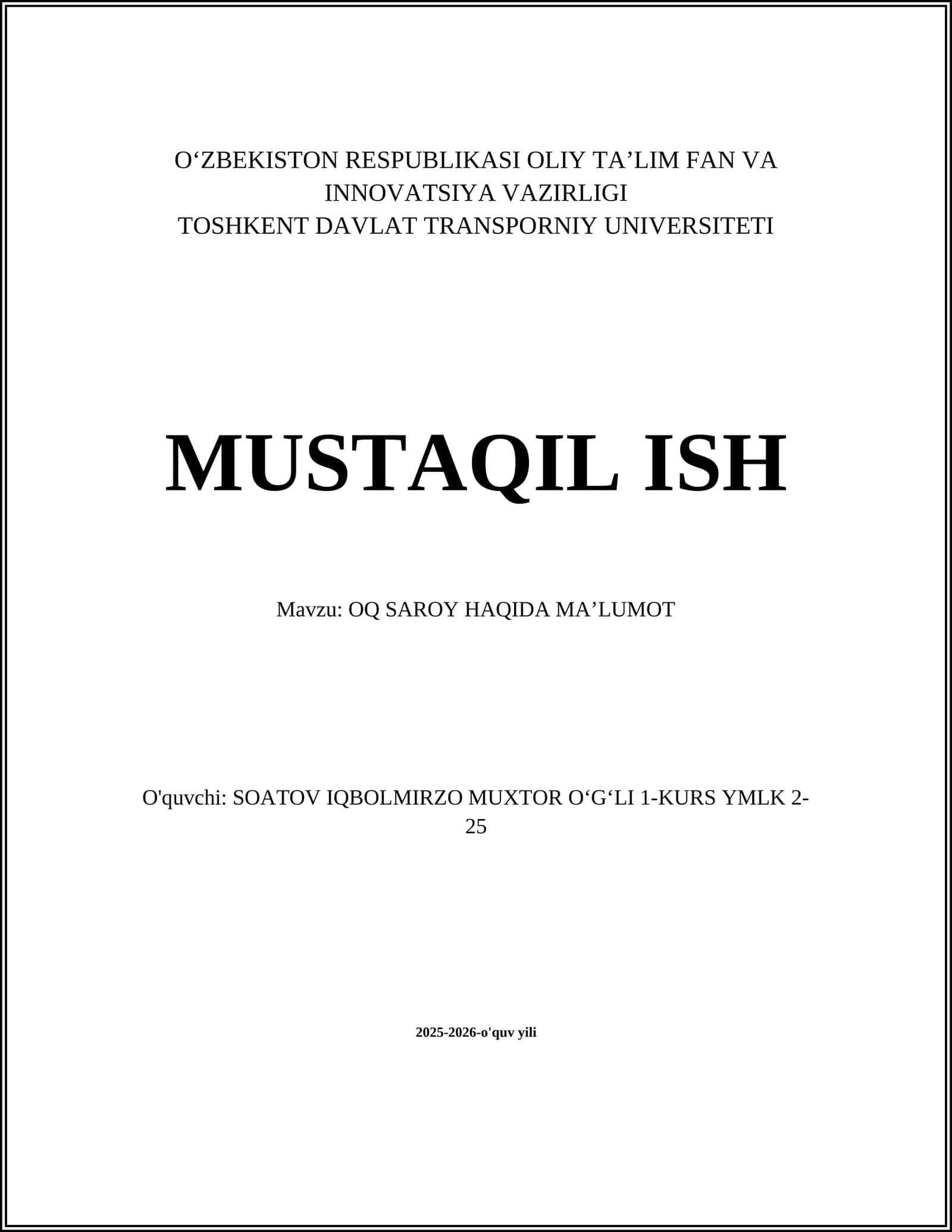 Oq Saroy Haqida Ma'lumot