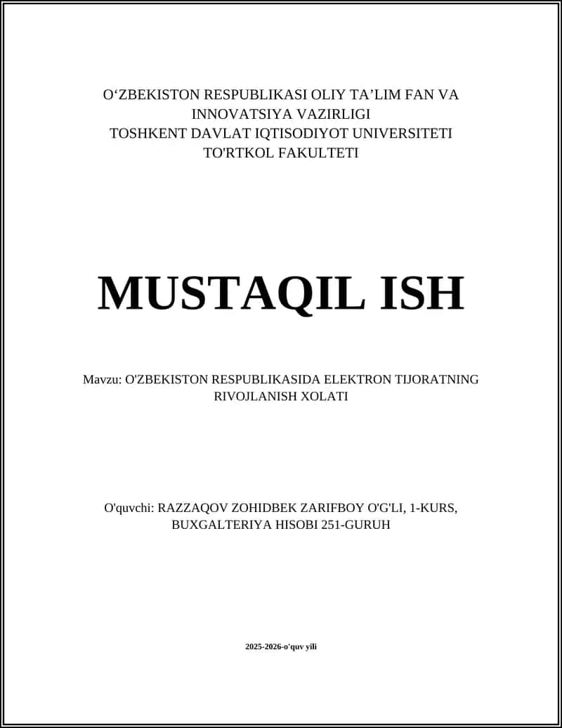 O'ZBEKISTON RESPUBLIKASIDA ELEKTRON TIJORATNING RIVOJLANISH XOLATI
