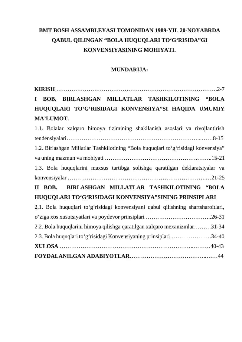 BOLA HUQUQLARI TO‘G‘RISIDAGI KONVENSIYA