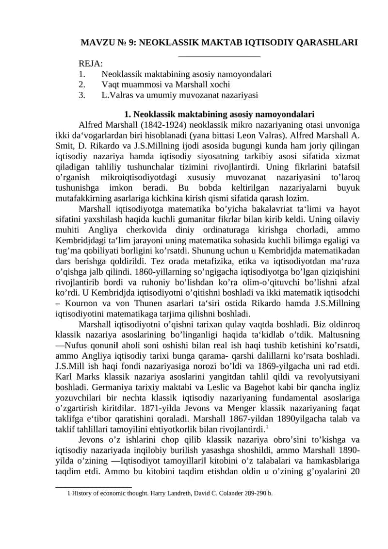 Neoklassik Maktab Iqtisodiy Qarashlari