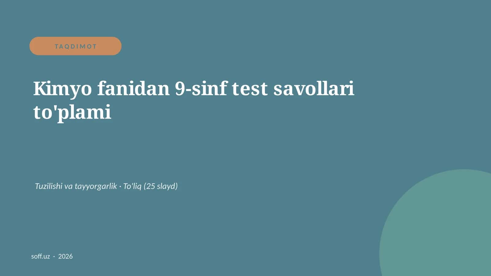 Kimyo fanidan 9-sinf test savollari to'plami