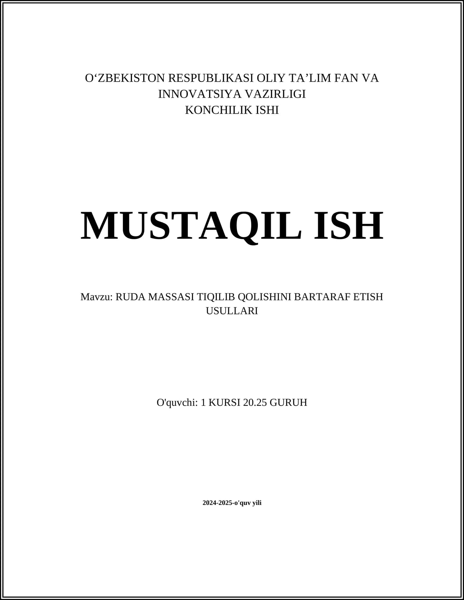 RUDA MASSASI TIQILIB QOLISHINI BARTARAF ETISH USULLARI