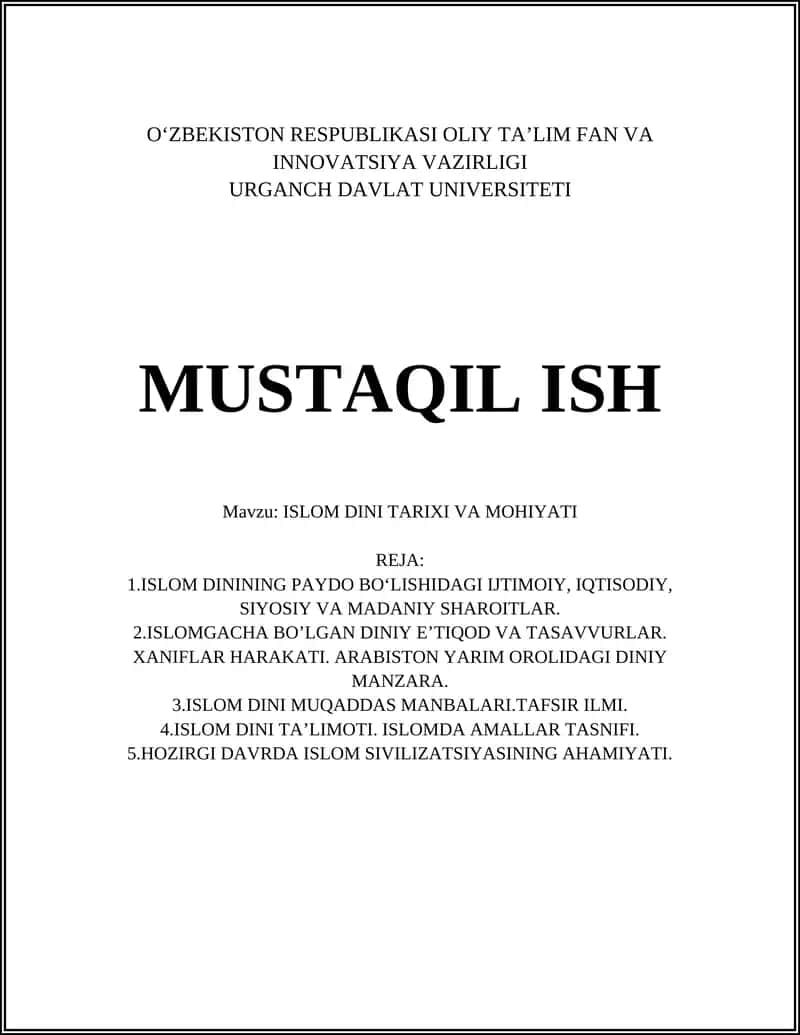 ISLOM DINI TARIXI VA MOHIYATI