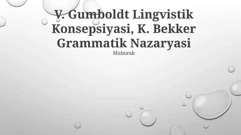 V. Gumboldt Lingvistik Konsepsiyasi, K. Bekker Grammatik Nazaryasi