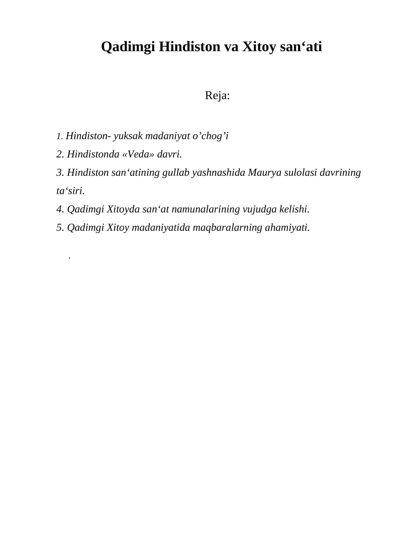 Qadimgi Hindiston va Xitoy san‘ati