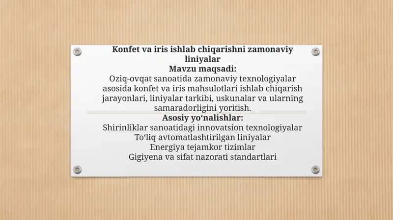 Konfet va iris ishlab chiqarishni zamonaviy liniyalar