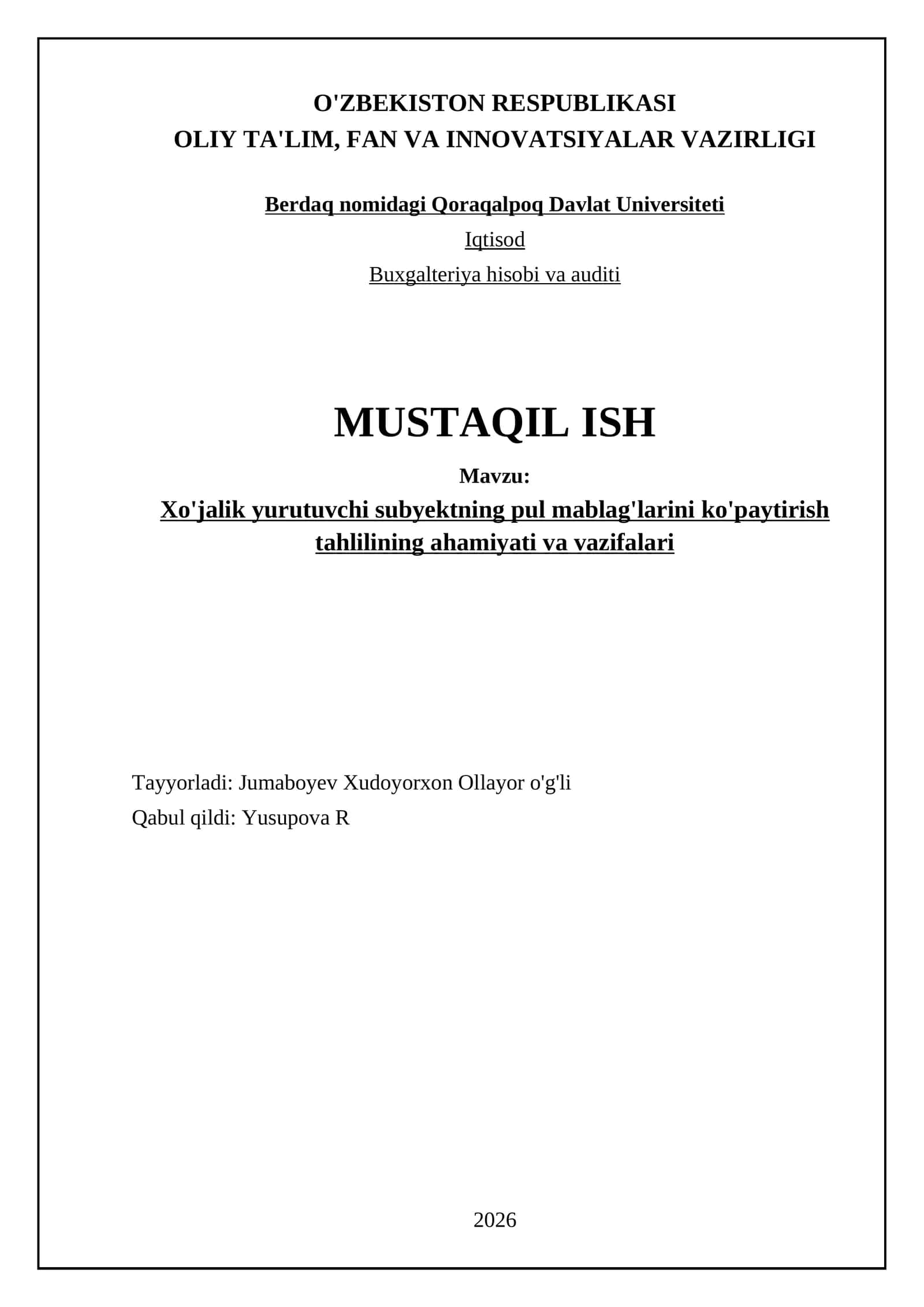 Xo'jalik yurutuvchi subyektning pul mablag'larini ko'paytirish tahlilining ahamiyati va vazifalari