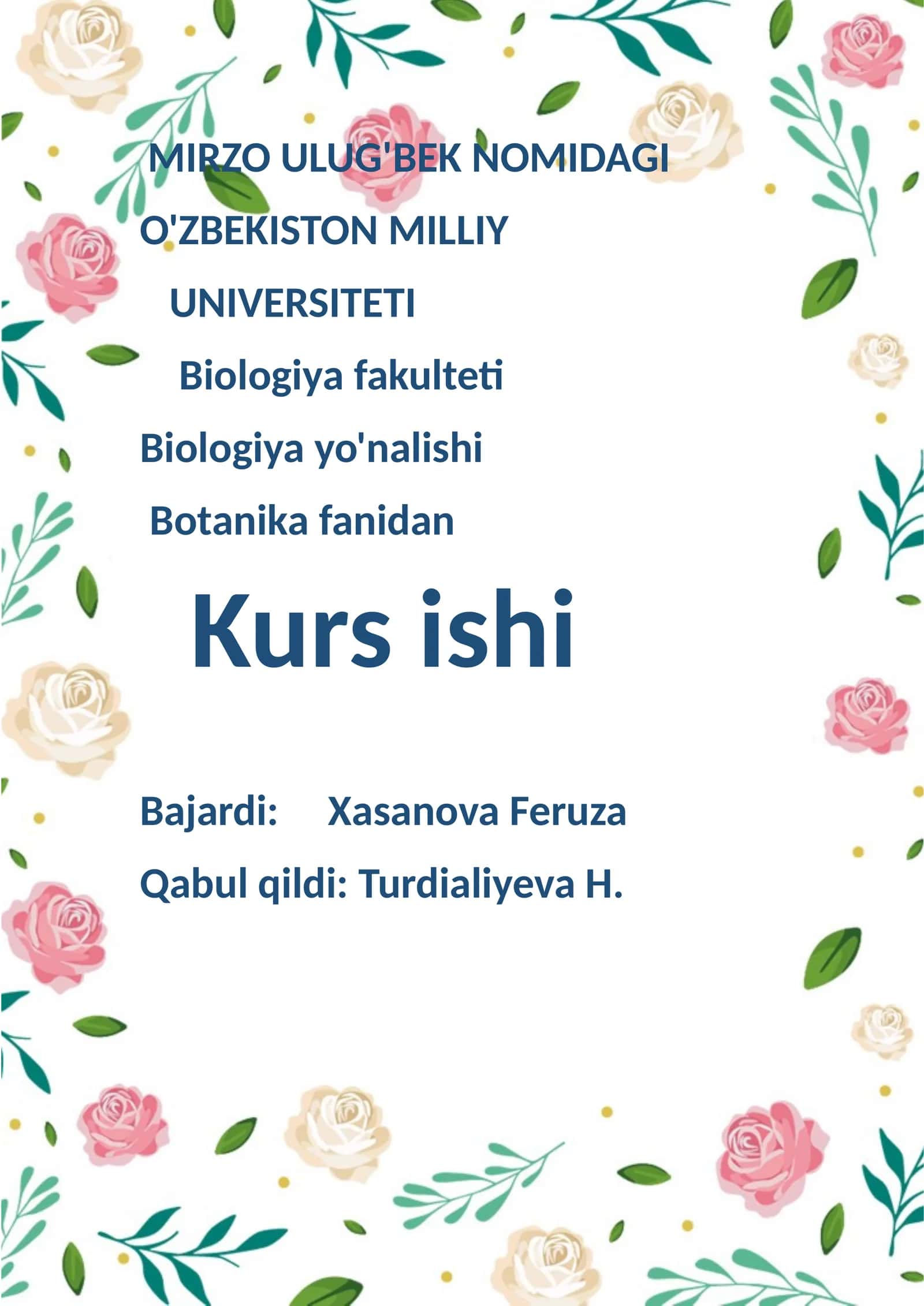 Biologiya fakulteti - Botanika fanidan Kurs ishi