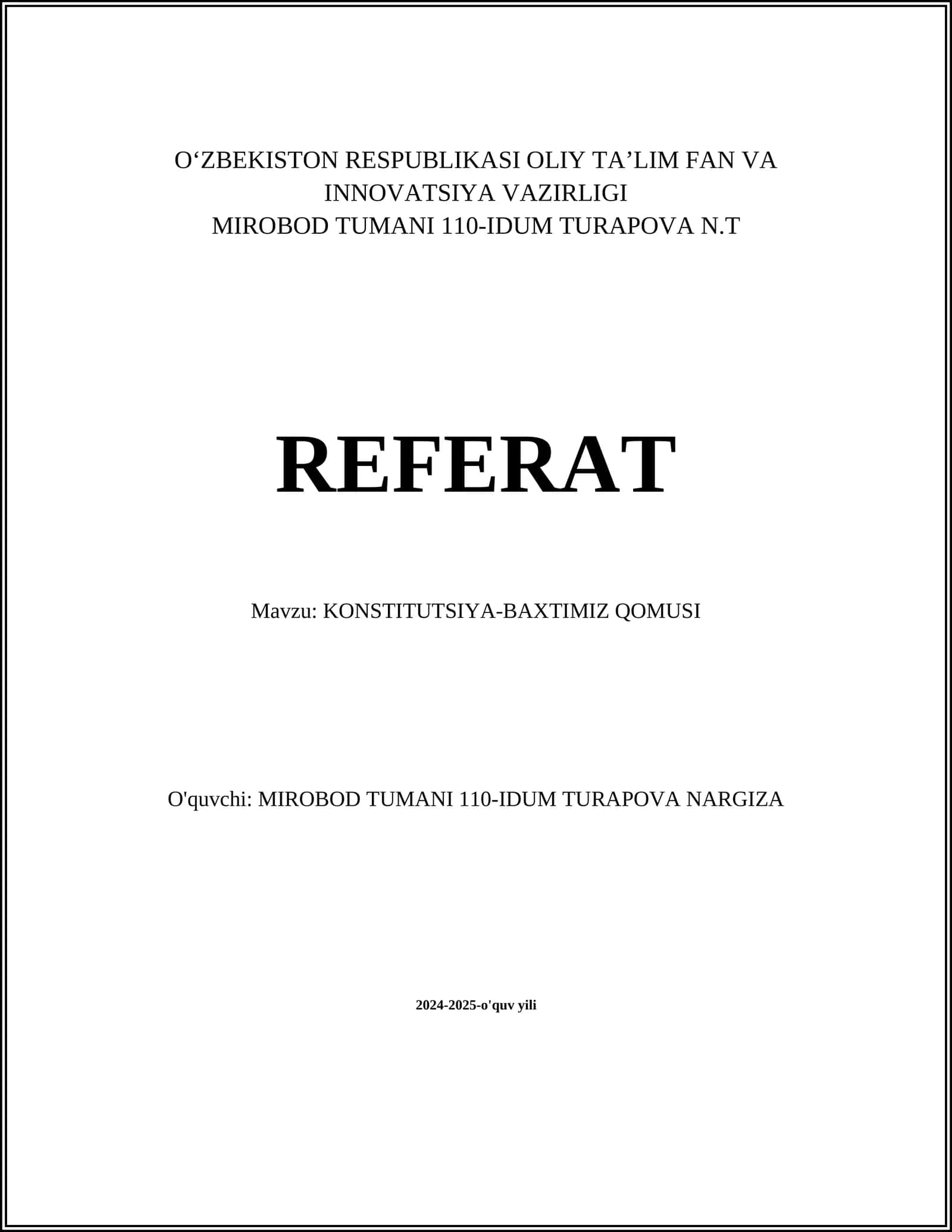 KONSTITUTSIYA-BAXTIMIZ QOMUSI
