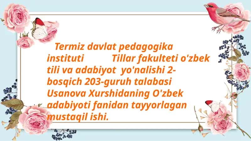 O'zbek adabiyoti fanidan