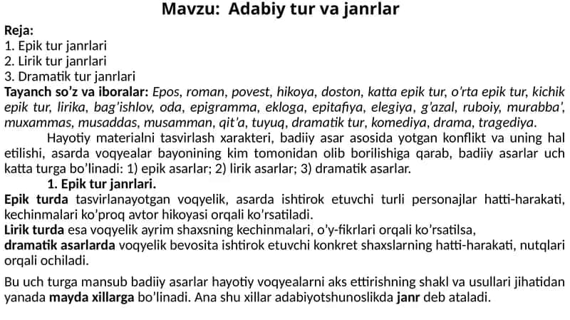 Adabiy tur va janrlar