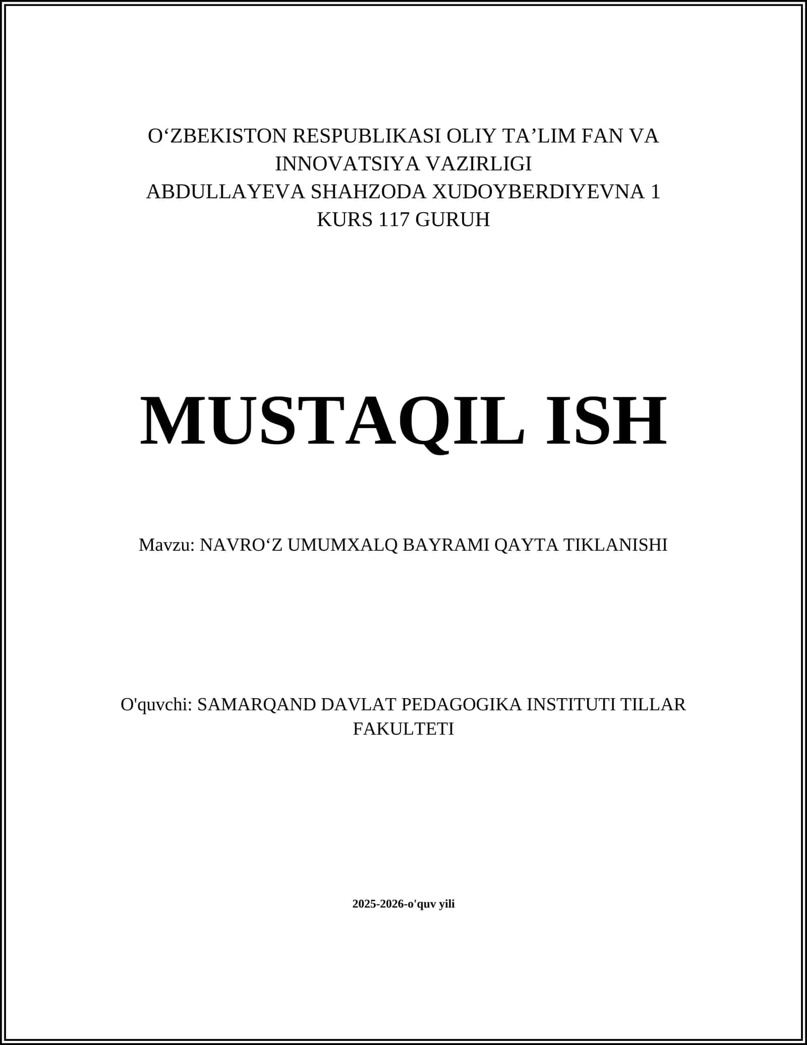 NAVROʻZ UMUMXALQ BAYRAMI QAYTA TIKLANISHI