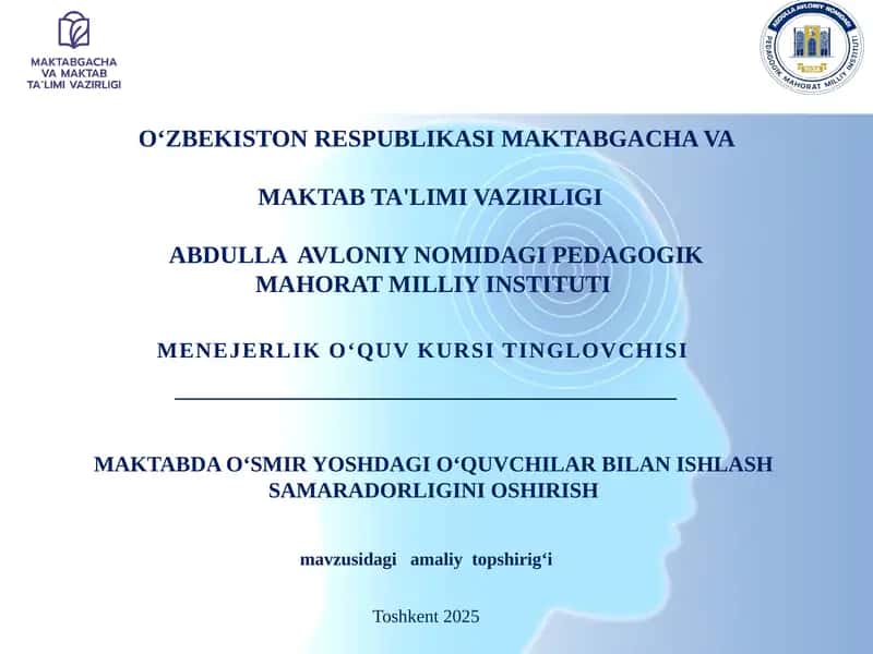 O‘SMIR YOSHDAGI O‘QUVCHILAR BILAN ISHLASH SAMARADORLIGINI OSHIRISH