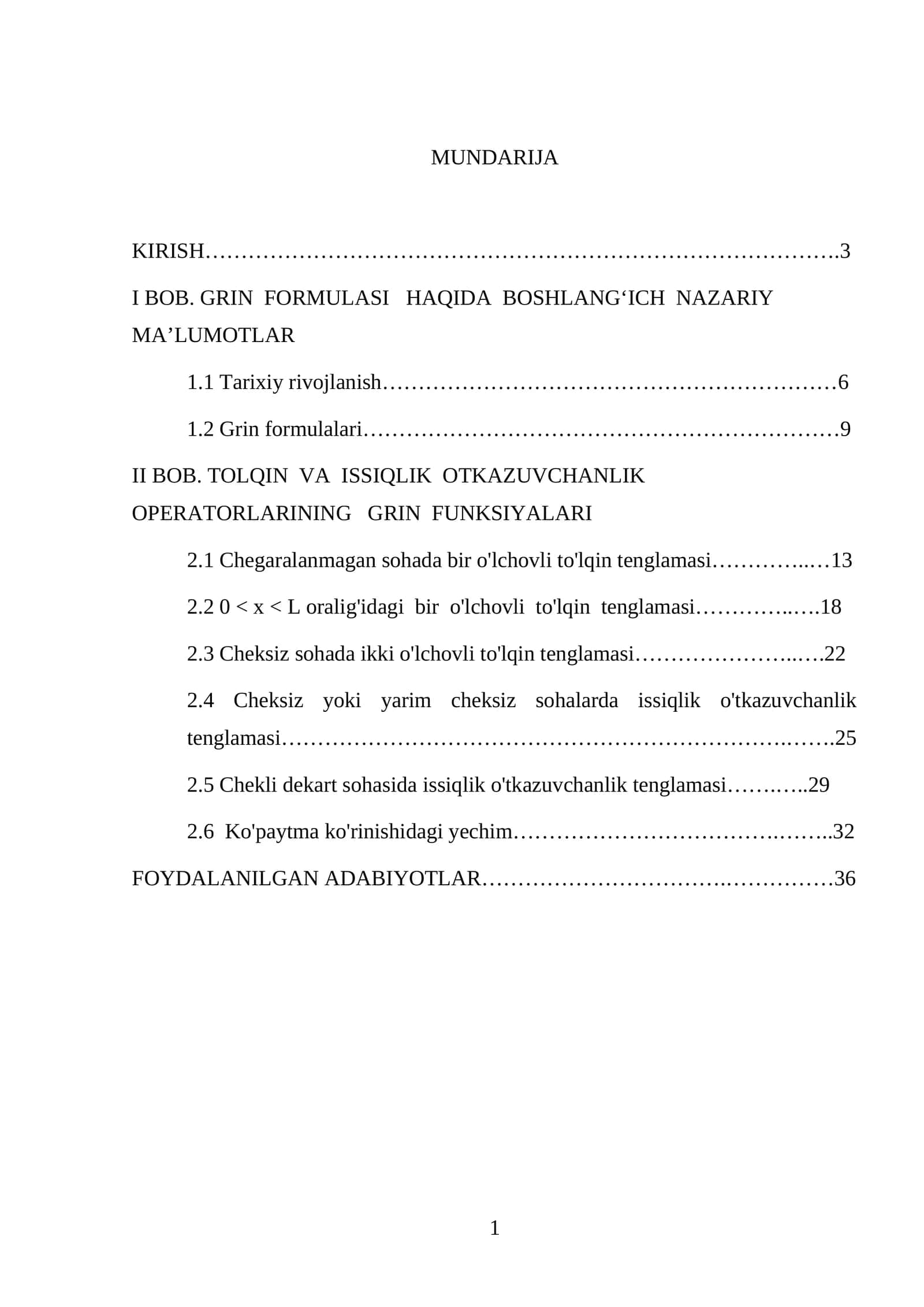 Tolqin va issiqlik otkazuvchanlik operatorlarining grin funksiyalari