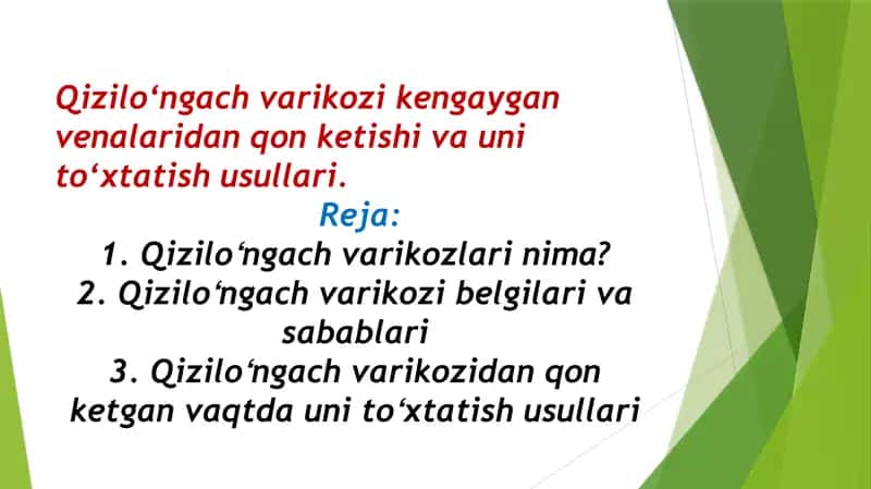 Qizilo‘ngach varikozikengaygan venalaridan qon ketishi va uni to‘xtatish usullari