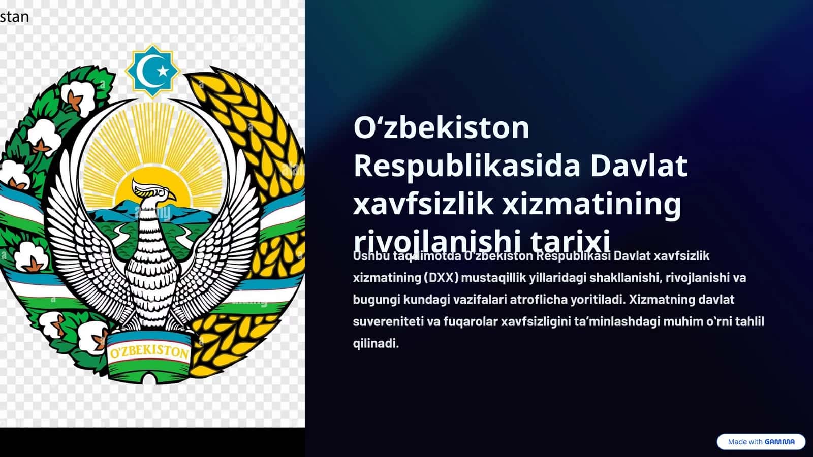 Oʻzbekiston Respublikasida Davlat xavfsizlik xizmatining rivojlanishi tarixi
