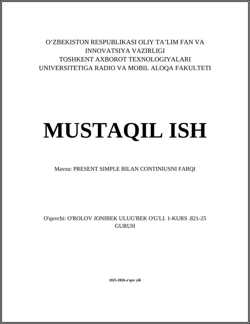 PRESENT SIMPLE BILAN CONTINIUSNI FARQI