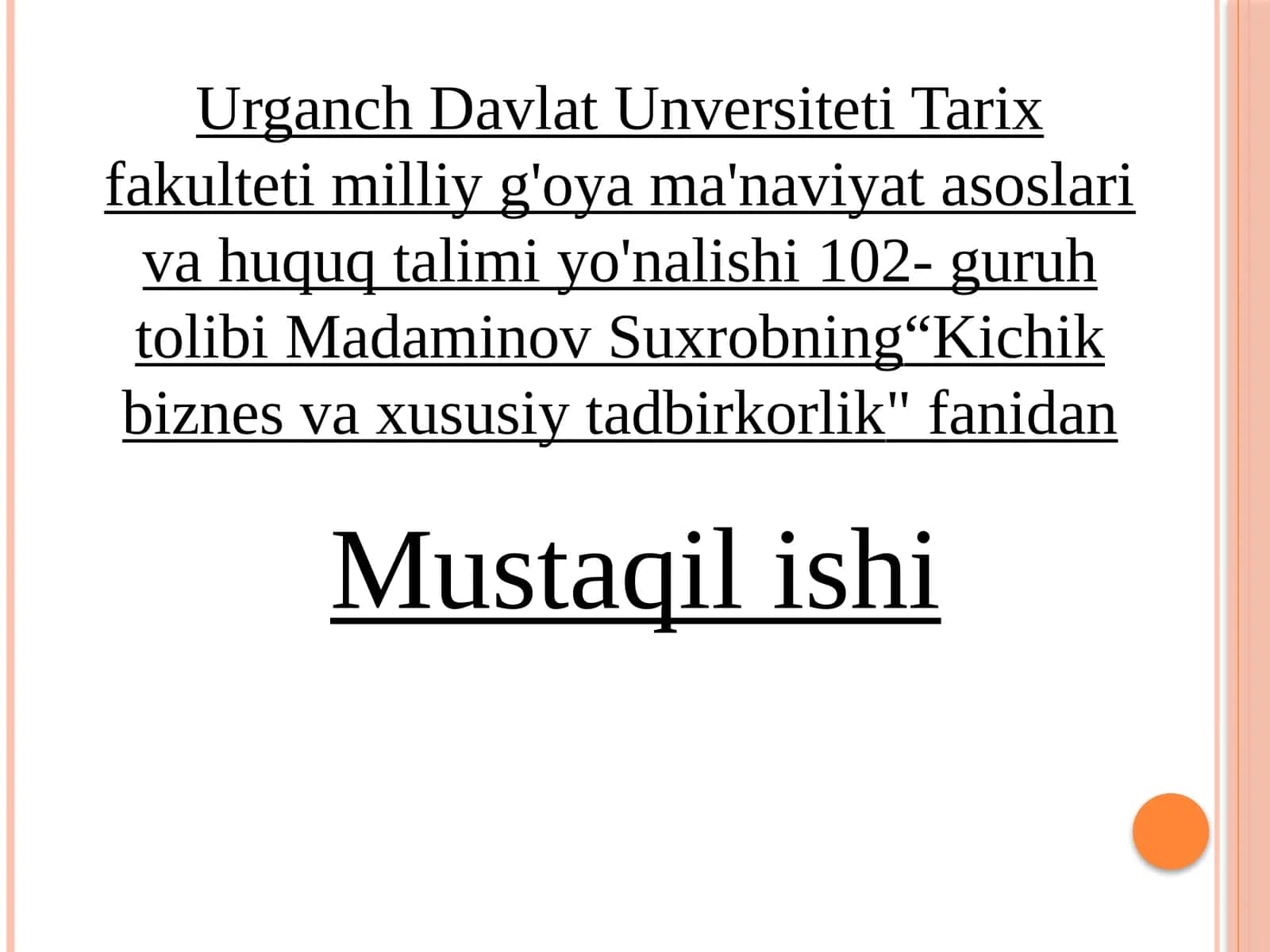 Kichik biznes va tadbirkorlikni rivojlantirish