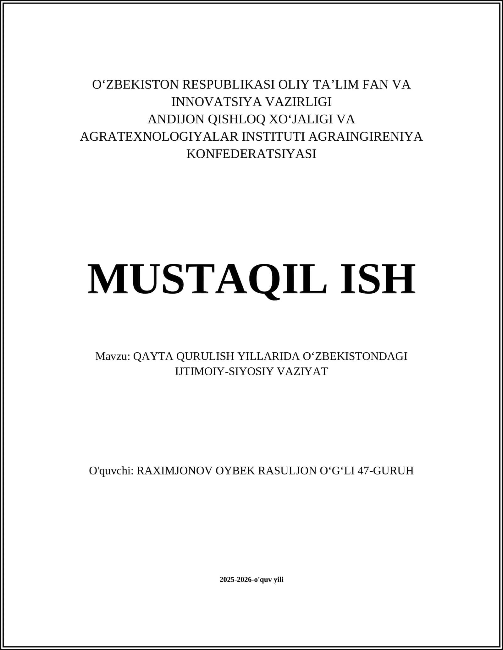 Qayta qurilish siyosati Oʻzbekistonga taʼsiri