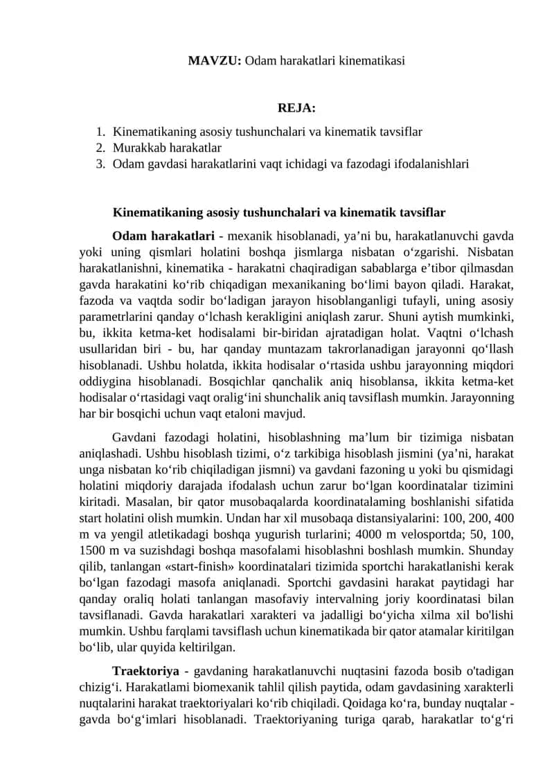 Odam harakatlari kinematikasi