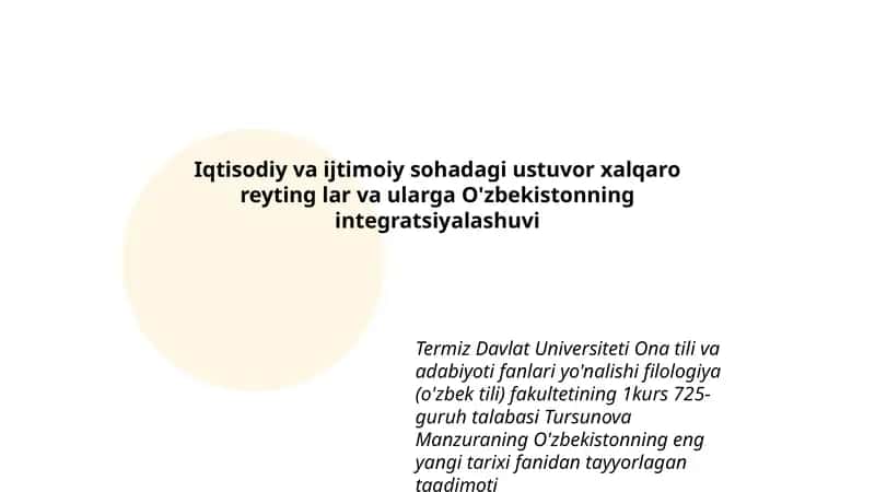 O'zbekistonning eng yangi tarixi fanidan tayyorlagan taqdimoti