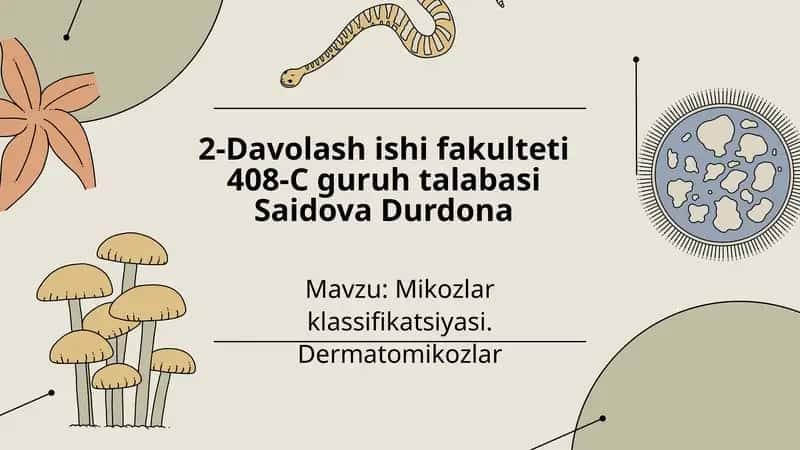 Mikozlar klassifikatsiyasi. Dermatomikozlar