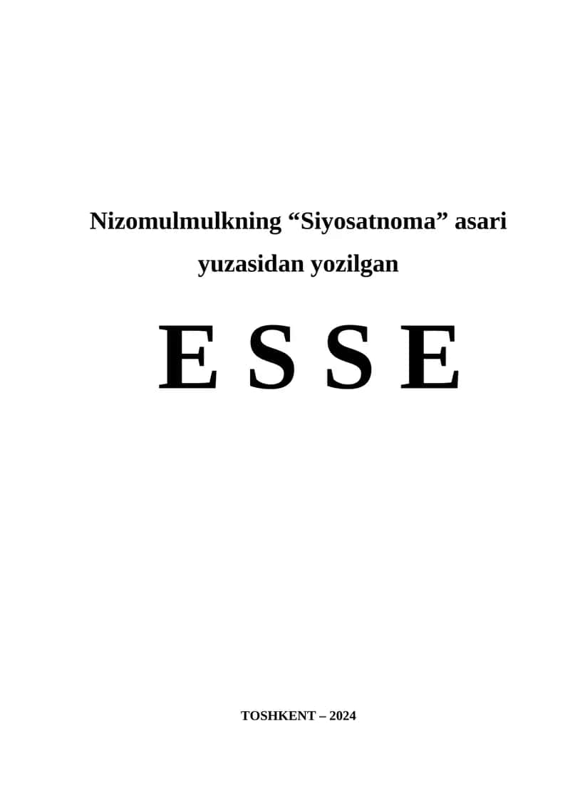 Nizomulmulkning ''Siyosatnoma''asari uchun esse.