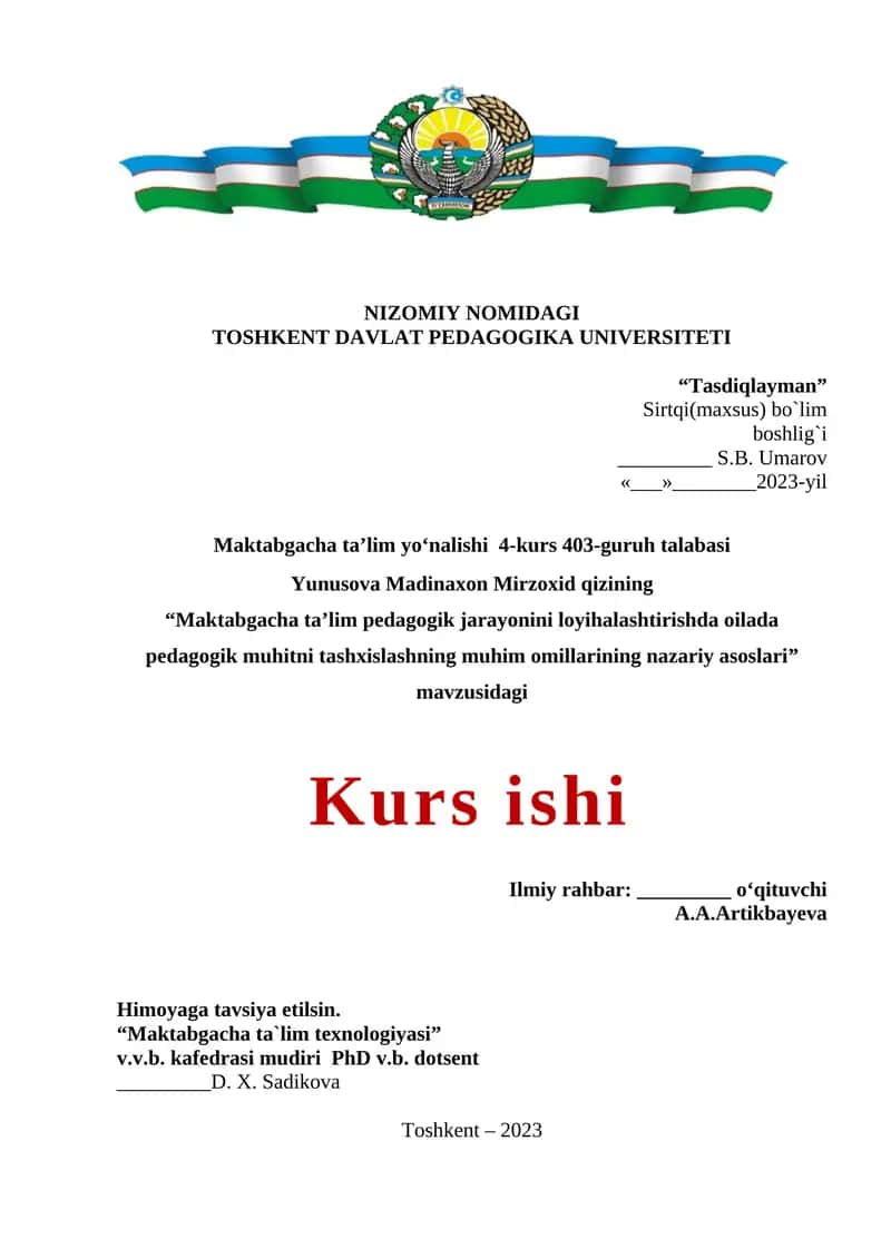 Maktabgacha ta’lim pedagogik jarayonini loyihalashtirishda oilada pedagogik muhitni tashxislashning muhim omillarining nazariy asoslari